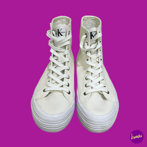 Zapatillas de Lona Calvin Klein Gruesas Forma Plana Corte Medio, Logo, Crema, Reino Unido 5/UE 38 - Imagen 2 de 4
