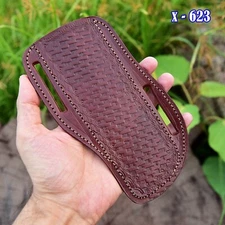 GENUINE LEATHER ENGRAVED PANCAKE Fixed Blade Knife Sheath Outdoor Tool Holster