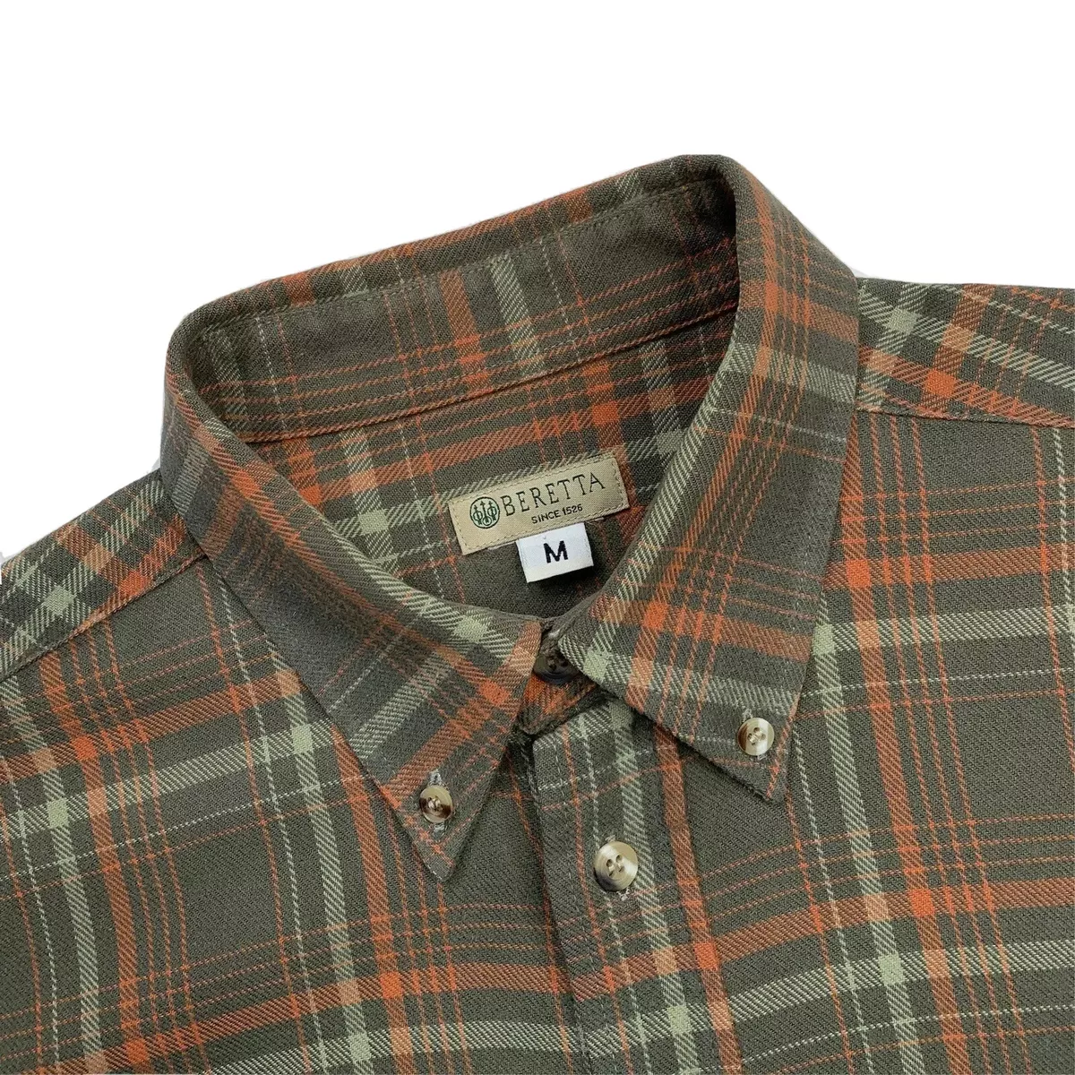 Mens M Beretta Olive Green Orange 100 Cotton Flannel Shirt