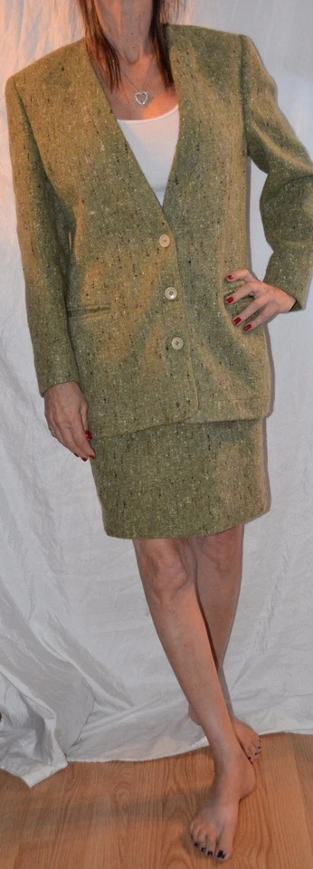 LUCA LUCA Verde Tweed Lana Falda Chaqueta Blazer Traje Talla ITALY 42 Excelente Foto 2 de 4