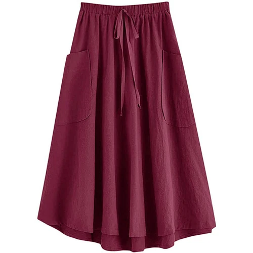 Lady Skirt Casual Summer Womens Loose Midi Length A-Line Skirt with Pockets - Picture 5 of 33