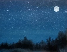 Original Painting Night Sky Landscape  Art Forest Moon Wall Art Canvas 18 ×24 in