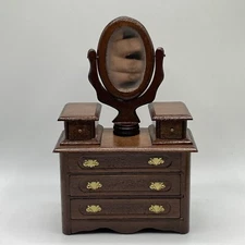 Vintage Dollhouse Miniature Furniture Wooden Dresser With Mirror 6.25” Tall