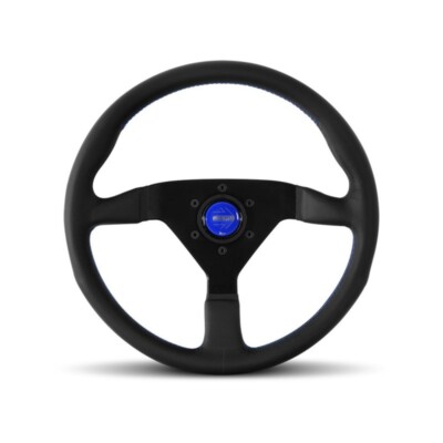 Momo Monte Carlo 350MM Black Leather Steering Wheel W/ Blue Stitching MCL35BK6B