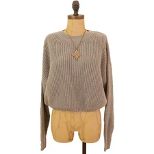 Elodie Nordstrom Sweater Crop Top Size S Ribbed Crew Light Grey NEW Tag B39