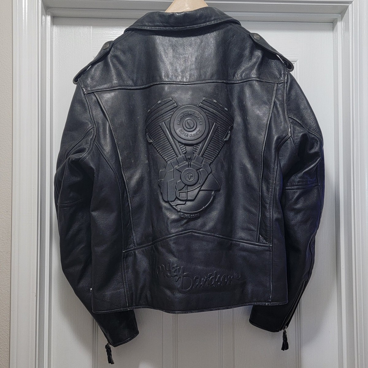 M*様 80s Harley-Davidson leather bomber j VTG 80s Harley Davidson Embossed V-Twin Super Glide II Black