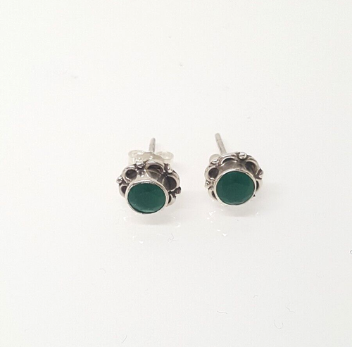 Gorgeous Real Natural Chrysoprase Agate Stone Stud Earrings 925 Silver #20322 - Picture 12 of 22