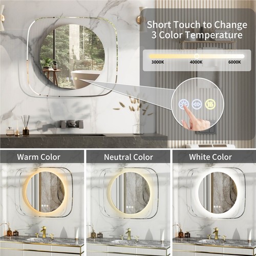 Modern LED Bathroom Mirror w/ Backlit Clear Glass Frame Defog Dimmable Touch HD - Picture 14 of 17