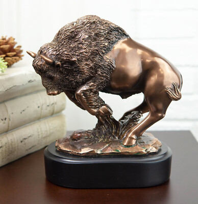 #ad #ad Western Charging American Buffalo Bison Bull Bronze Electroplated Resin Statue $75.99