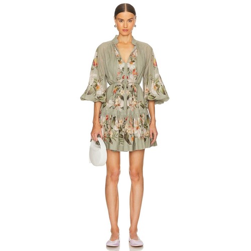 NEW ZIMMERMANN Lexi Billow Mini Dress in Sage Palm SIZE 1/ S