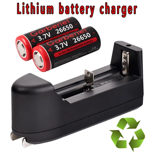 2PCS 26650 Li-ion Battery 3.7V Rechargeable Battery + Charger For LED Flashlight
