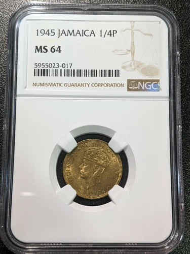 1945 MS64 Jamaica Farthing 1/4P NGC KM 30 King George VI 