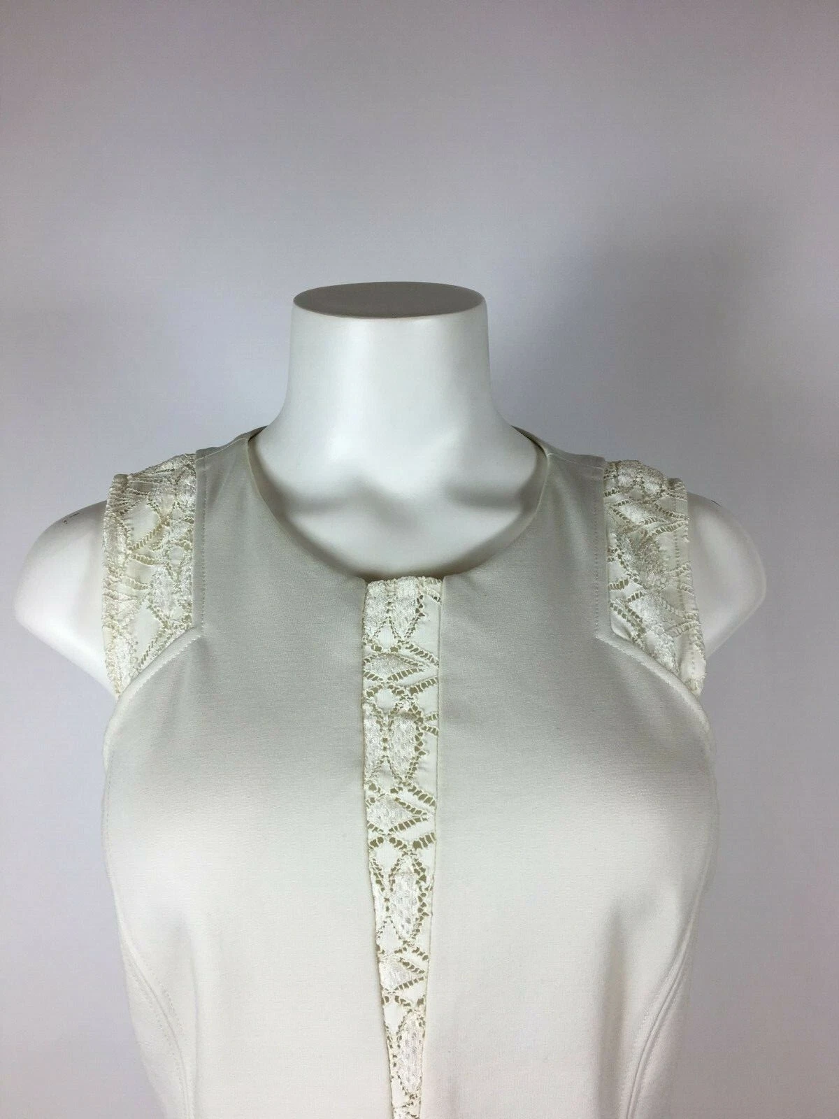 OFF WHITE REBECCA TAYLOR Vestibilità e Svasato Abito bianco bianco sporco con rifiniture in pizzo 6