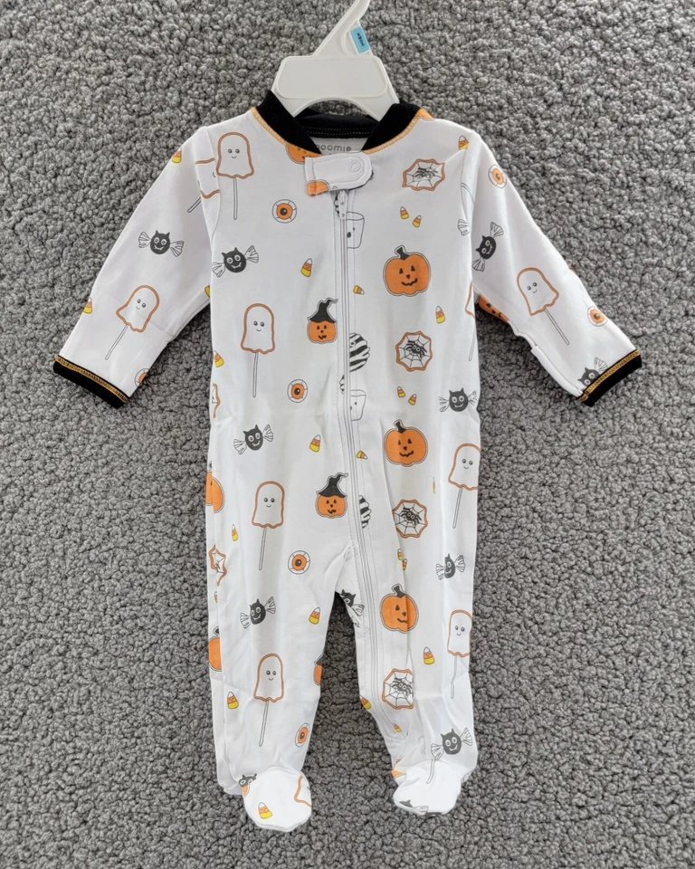 Noomie Halloween Print 2-Piece Bundle Footie Hat Baby Unisex 0-3 White/Multi~ - Изображение 2 из 4
