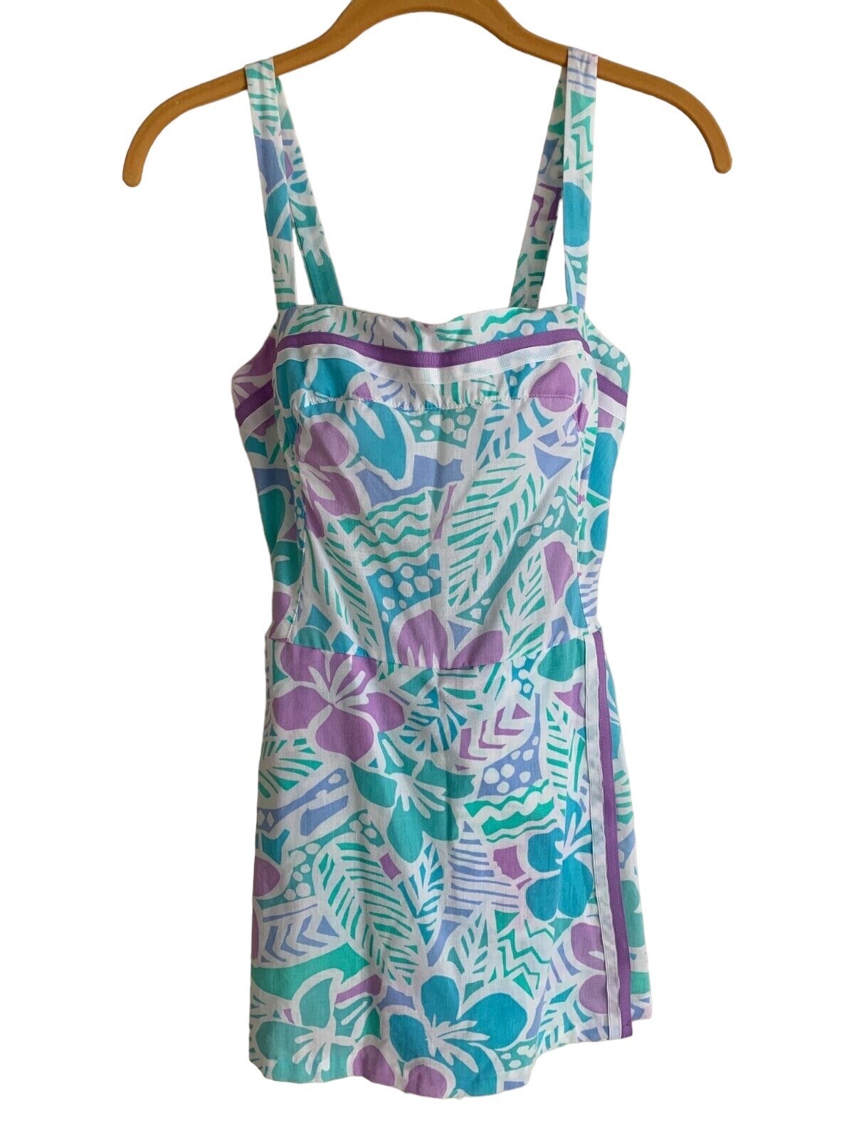 Vintage Sz 10 Gabar 50s 60s Swimsuit Floral Purple Bl… Gem