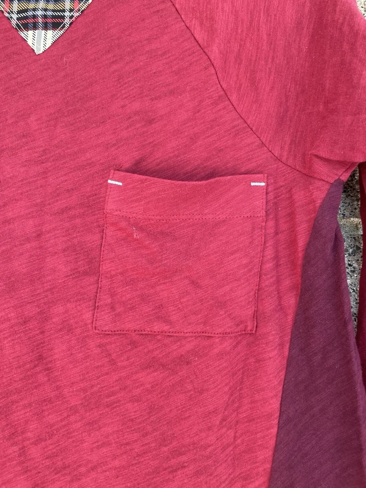 Camiseta Anthropologie Little Yellow Botón Trasero a Cuadros Dobladillo Borde Rojo Talla S Foto 2 de 4