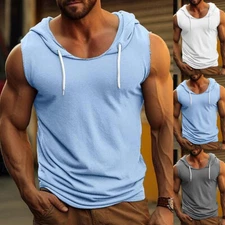 Men's Muscle Sleeveless Hoodie T Shirt Bodybuilding Gym Fitness Vest Tank Tops