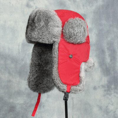 Men Winter Real Rabbit Fur Trapper Hats Russian Ushanka Warm