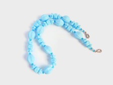 Light Blue Floral Czech Glass Bead Necklace, Handmade with Vintage Beads