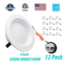 3BRIX 12x 4” 10W LED Retrofit Downlight Baffle Trim Recessed Dimmable Light-ETL 