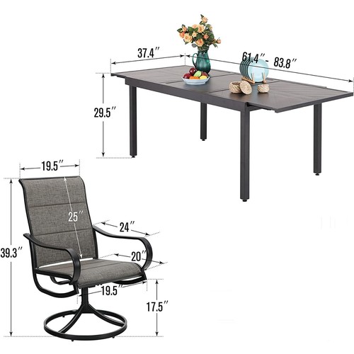 9 Piece Outdoor Dining Set Expandable Table Swivel Patio Chairs for 6-8 Person - Picture 12 of 13