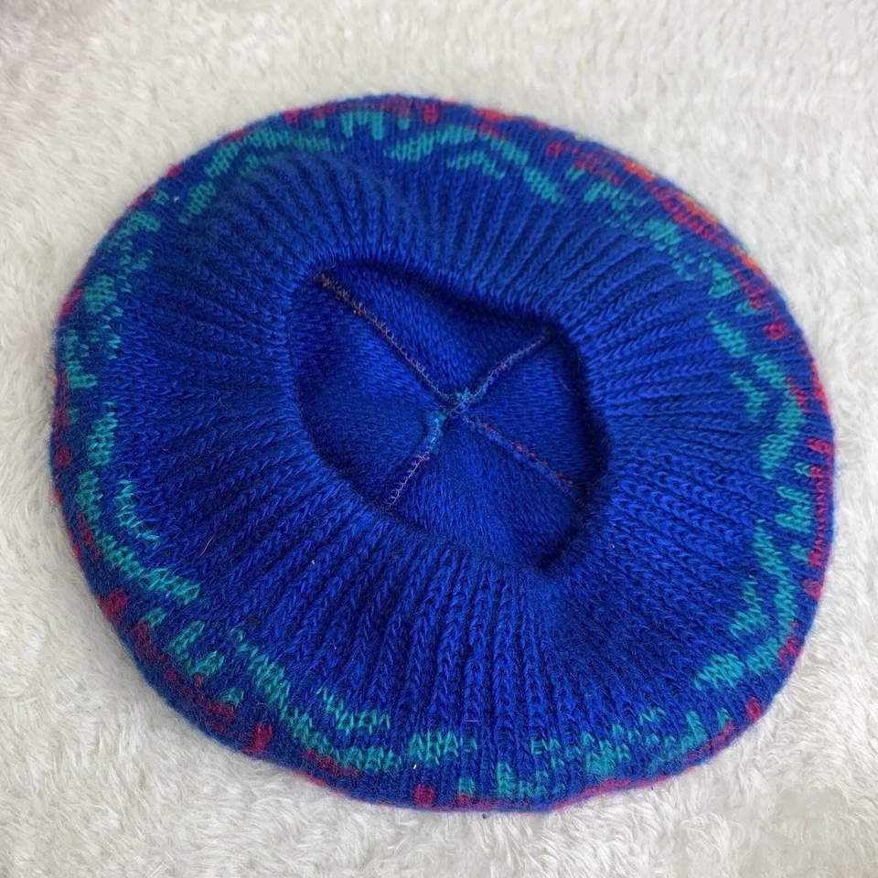 Boina redonda nórdica vintage años 90 tejida sombrero azul suroeste novedad isla justa Foto 3 de 4