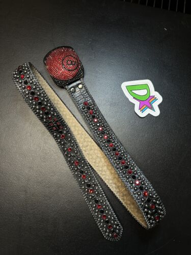 BB Simon Belt “THE 8 BALL-4” Size 38 Red/Black Rhinestone AUTHENTIC