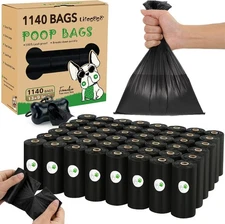 Dog Poop Bags 1140 Count (57 Rolls), Unscented 1 (Pack of 1140), Black 
