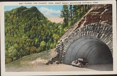 Tunnel and Chimney Tops Great Smoky Mountains Tennessee TN. UNP Linen Postcard
