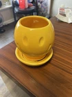 Vintage McCoy Pottery Yellow Smiley Face Small Planter Pot With Underplate 0386