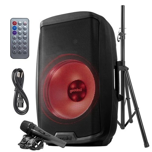 Gemini 2000W Bluetooth PA Speaker w/Stand – 15” DJ Loudspeaker System with LE...