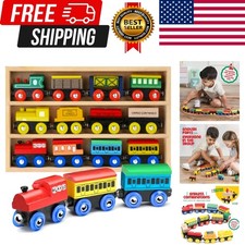 Wooden Train Set 12 PCS - Train Toys Magnetic Set Includes 3 Engines - Toy Tr...