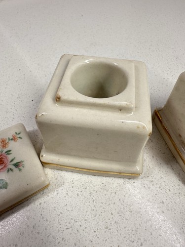 Vintage Porzellan Tintenfässer mit Blumenmuster und Deckel - 2er Set - Bild 5 von 13