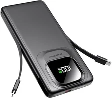 Portable Power Bank 10000mAh with Built-in Type C Cables