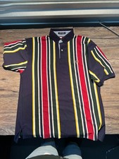 Tommy Hilfiger Polo Shirt Mens Medium Multicolor Stripe Cotton Short Sleeve