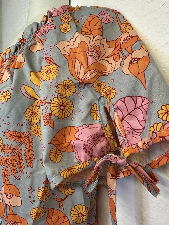 Vestido Retro Años 70 Mod Hippie Floral Campesino Boho Pradera Cottagecore Midi M L Foto 2 de 4