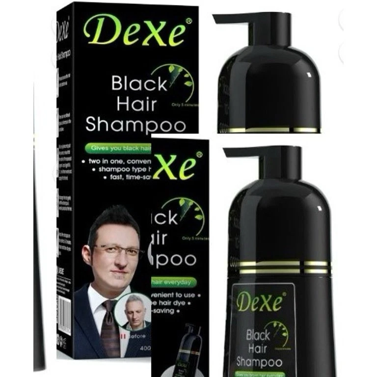 Paquete de 2 champú tinte para cabello Dexe para hombres y mujeres 3 en 1 - negro Foto 4 de 4