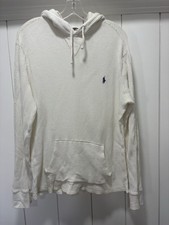 Polo Ralph Lauren Men  s White Waffle Pony Pullover Knit Hoodie Size Large