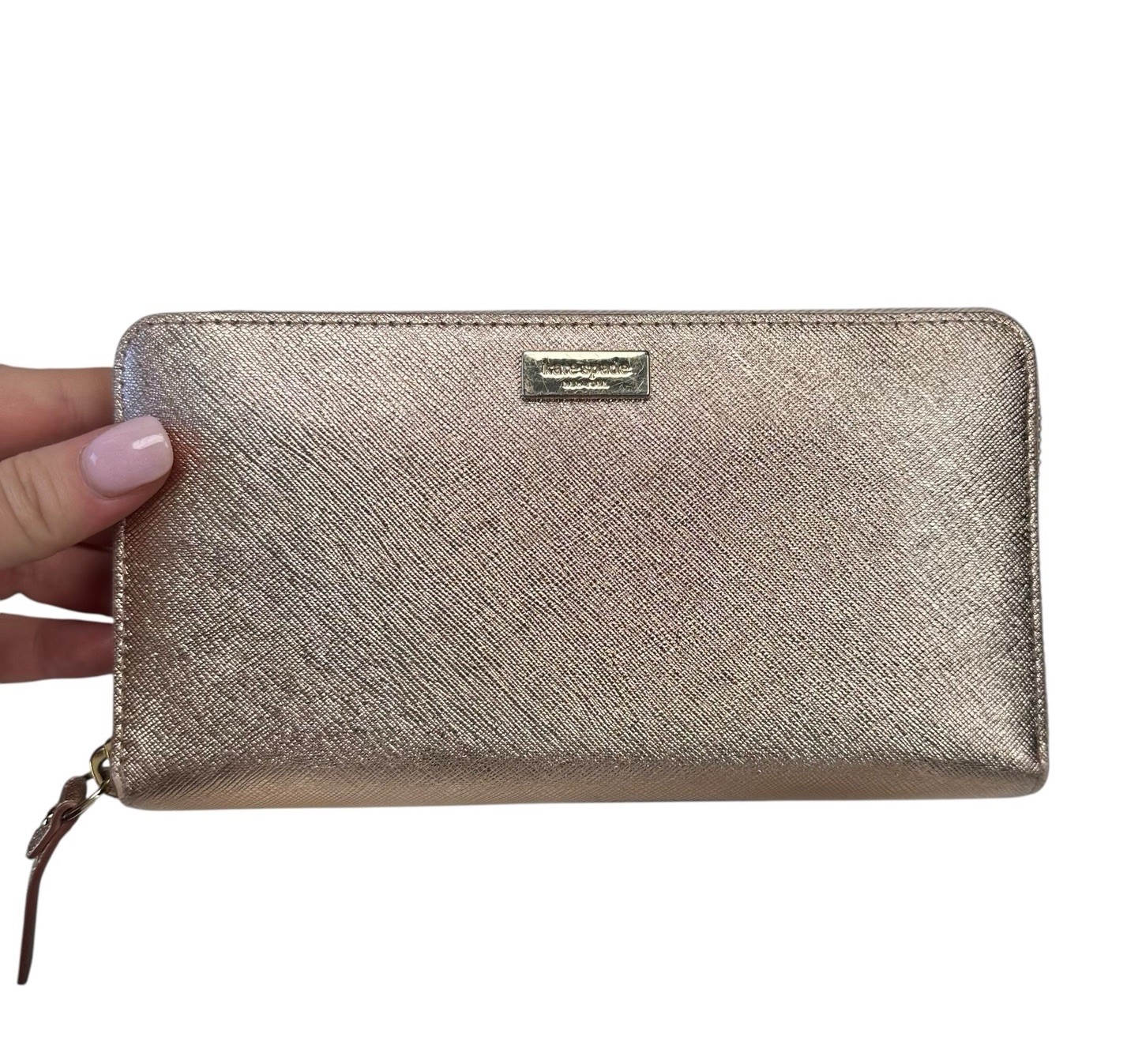 Kate Spade Rose Gold Newbury Lane Neda Saffiano Leather Wallet Zip Around Clutch thumbnail 2