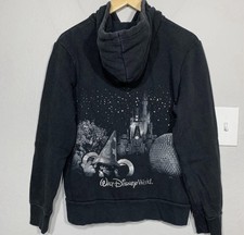 Disney World Parks Castle Glitter Black Full Zip Hoodie Womens XL