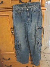 Wild Fable Women's Sz 4/R Mid-Rise Wide Leg Baggy Cargo Blue Jeans
