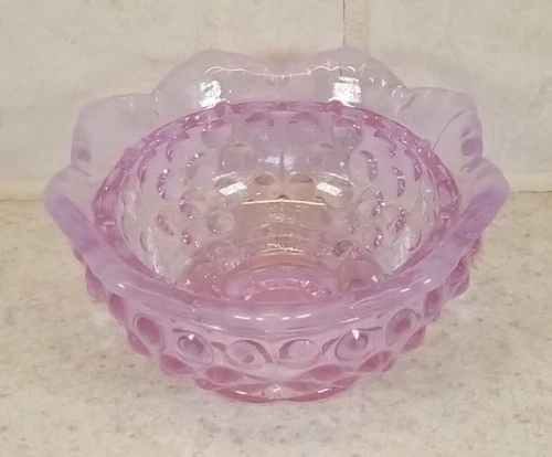 Fenton Glass Hobnail Pink Opalescent Fairy Lamp 3 1/2" Base Only Signed EC