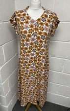 Mistral Orange Multi Flower Short Sleeved V Neck Pocketed Relaxed Dress UK8 PD