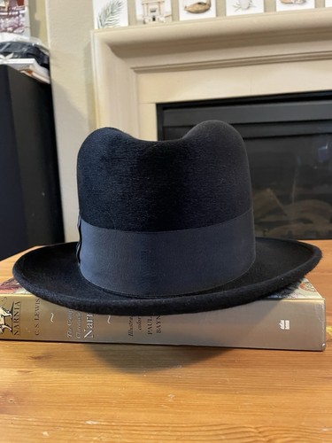 Vintage Borsalino Black Peluche Velour Fedora Hat Size 7 ¾ - Picture 13 of 24