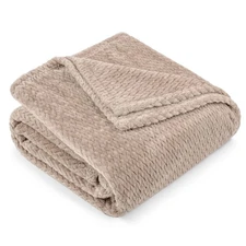 Soft Fleece Throw Blanket Twin 60x80 Inch Taupe Tan Plush Warm Flannel