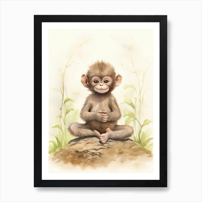 Monkey Painting Practicing Yoga Wat Framed Wall Art Poster Canvas Print Picture