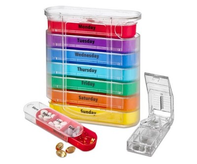 Weekly Pill Organizer 7-Day Organizer Box Vitamin Box 4 Times A Day +Pill Cutter