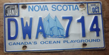 2008 NOVA SCOTIA BLUENOSE LICENSE PLATE DWA 714
