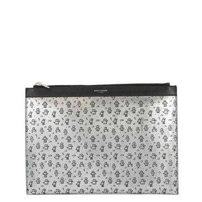 Saint Laurent Paris Clutch Tasche Silber Schwarz Leder Echt