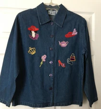 Keren Hart red hat society button down denim jacket with appliques Medium